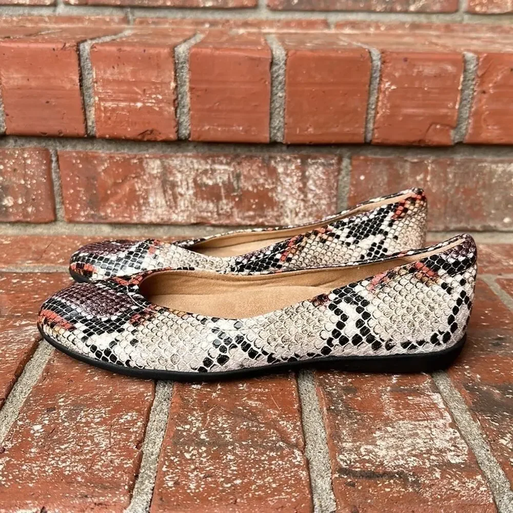 Naturalizer Vivienne Snake Print Python Neutral Leather Ballet Flats Women's 6